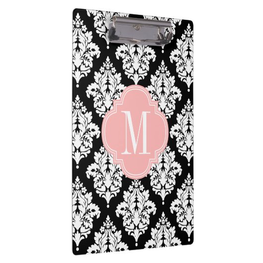 Elegant Black en White Damask gepersonaliseerd Klembord (Rechts)