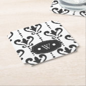 Elegant Black en White Damask Monogram Kartonnen Onderzetters (Gekanteld)