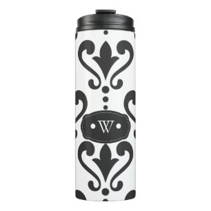 Elegant Black en White Damask Monogram Thermosbeker