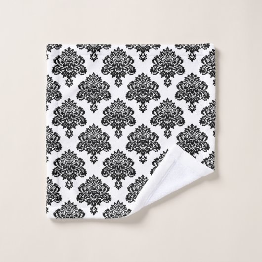 Elegant Black en White Damask Pattern Bad Handdoek (Wasdoekje)