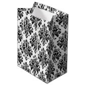 Elegant Black en White Damask Pattern Medium Cadeauzakje (Voorkant Gekanteld)