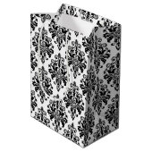 Elegant Black en White Damask Pattern Medium Cadeauzakje (Achterkant Gekanteld)