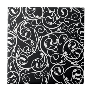 Elegant Black en White Damask Pattern Tegeltje