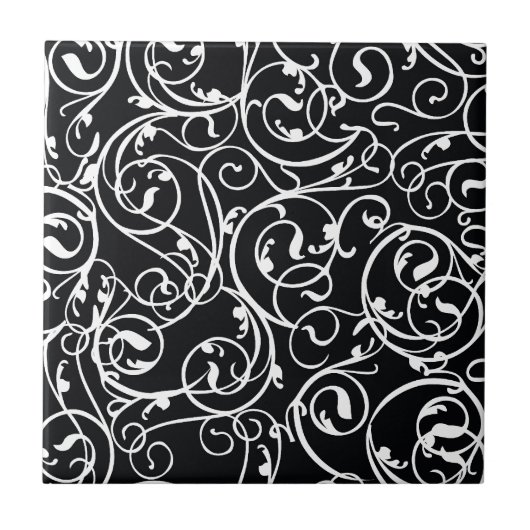 Elegant Black en White  Damask Pattern Tegeltje (Voorkant)