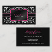 Elegant Black en White Damask Salon en Spa Visitekaartje (Voorkant / Achterkant)