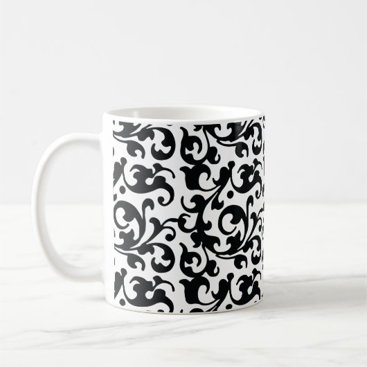 Elegant Black en White Damask Swirls Koffiemok (Links)