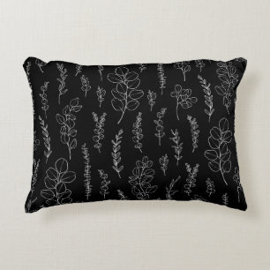 Elegant Black en White Eucalyptus Pattern Accent Kussen