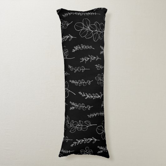 Elegant Black en White Eucalyptus Pattern Lichaamskussen (Voorkant Verticaal)