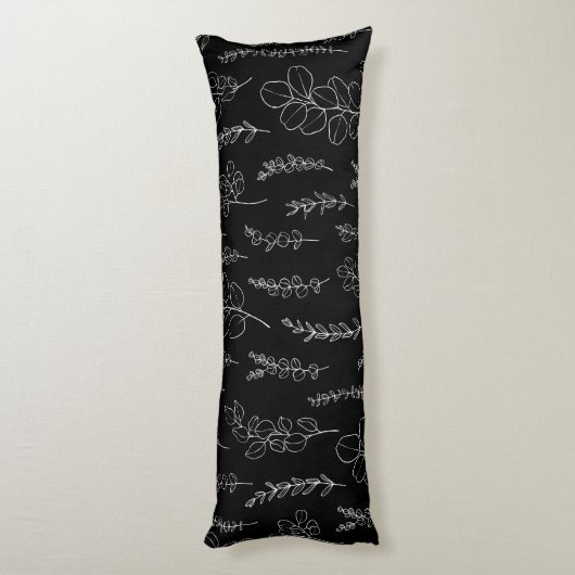 Elegant Black en White Eucalyptus Pattern Lichaamskussen (Achterkant (Verticaal))