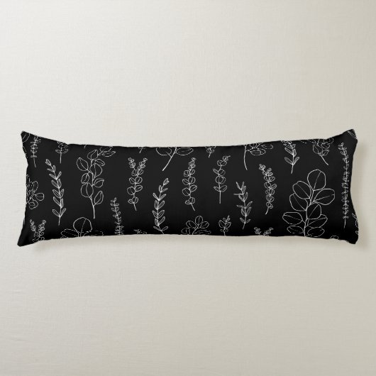 Elegant Black en White Eucalyptus Pattern Lichaamskussen (Voorkant)