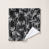 Elegant Black en White Floral Bad Handdoek (Wasdoekje)