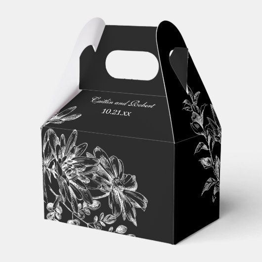 Elegant Black en White Floral Bedankdoosjes (Achterkant)
