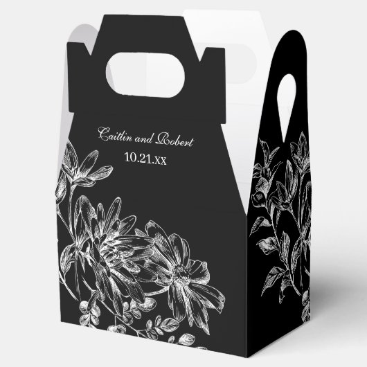 Elegant Black en White Floral Bedankdoosjes (Geopend)