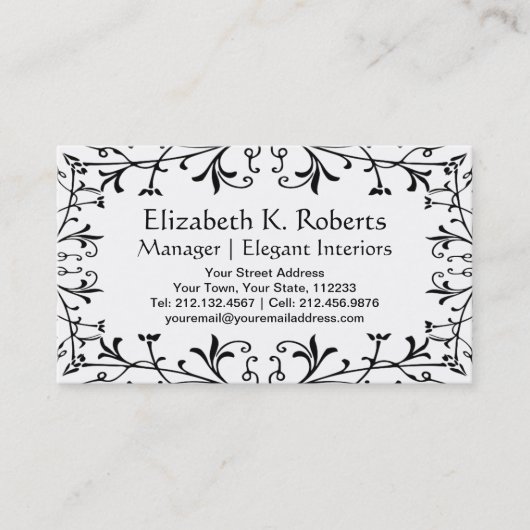 Elegant Black en White Flourish Artistic Designer Visitekaartje (Voorkant)
