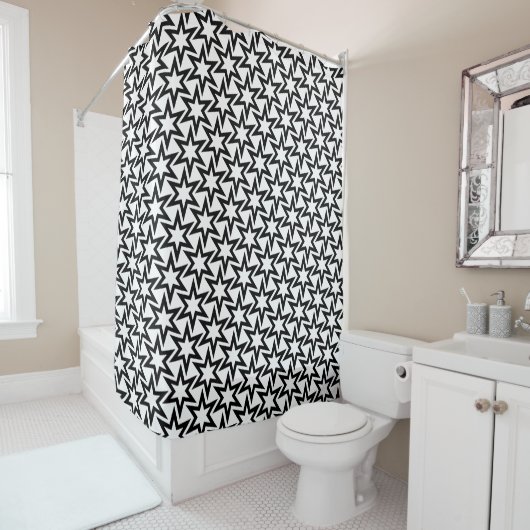 Elegant Black en White Geometric Star Pattern Douchegordijn (In situ)
