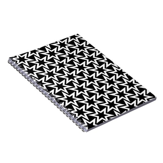 Elegant Black en White Geometric Star Pattern Notitieboek (Rechterzijde)