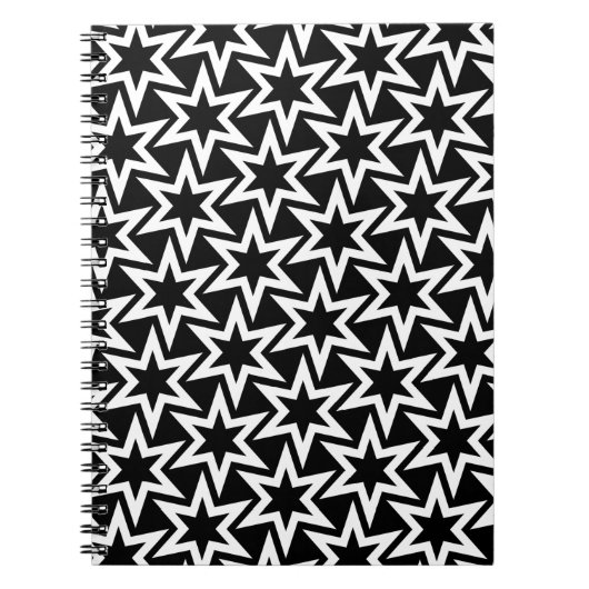 Elegant Black en White Geometric Star Pattern Notitieboek (Voorkant)