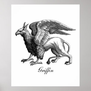 Elegant Black en White Griffin - Legendary Beast Poster