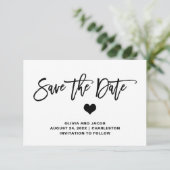Elegant Black en White Heart Save The Date (Staand voorkant)
