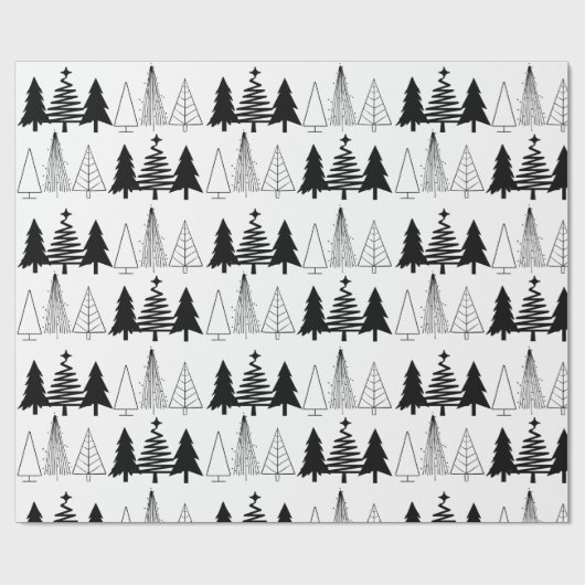 Elegant Black en White Kerstbomen Cadeaupapier (Vlak)