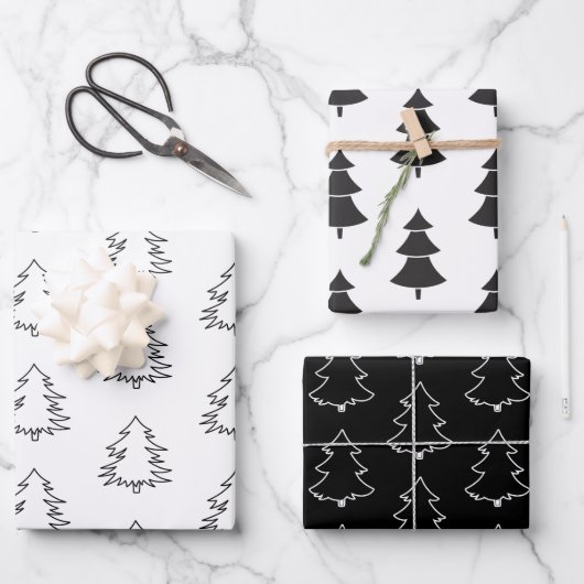 Elegant Black en White Kerstbomen Inpakpapier Vel (Voorkant)