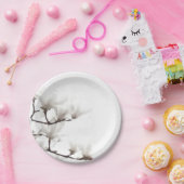 Elegant Black en White Magnolia Floral Waterverf Papieren Bordje (Feest)