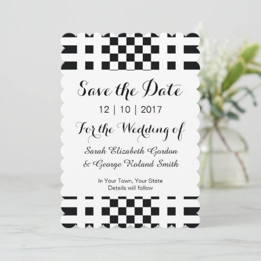 Elegant Black en White Modern Save The Date (Staand voorkant)