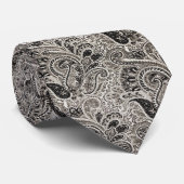 Elegant Black en White Paisley Pattern Stropdas (Opgerold)