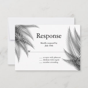 Elegant Black en White Palm Leaves RSVP Kaartje