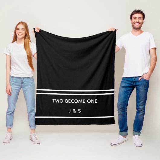 Elegant Black en White Pas getrouwd Initialen Fleece Deken (In situ)
