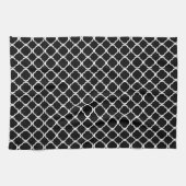 Elegant Black en White Quatrefoil Pattern Theedoek (Horizontaal)