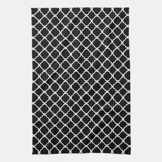 Elegant Black en White Quatrefoil Pattern Theedoek (Verticaal)
