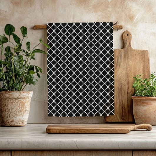 Elegant Black en White Quatrefoil Pattern Theedoek
