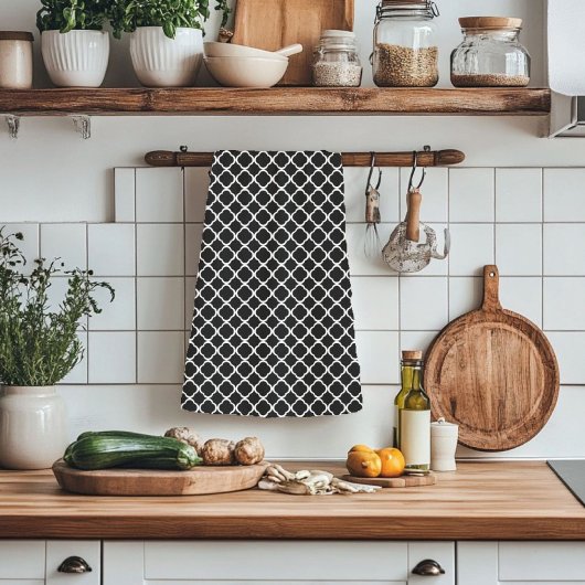 Elegant Black en White Quatrefoil Pattern Theedoek