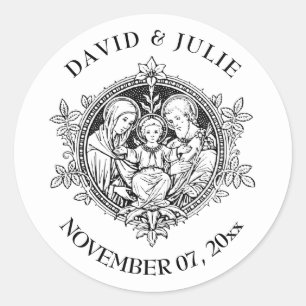 Elegant Black en White Religieuze Heilige Familie Ronde Sticker
