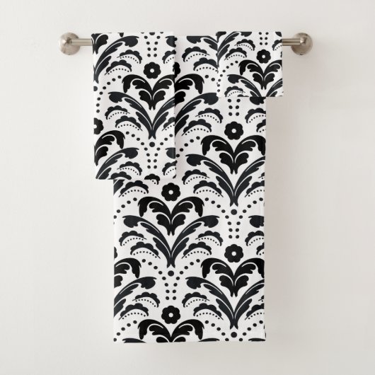 Elegant Black en White Retro Art Deco Damask Bad Handdoek (Insitu)