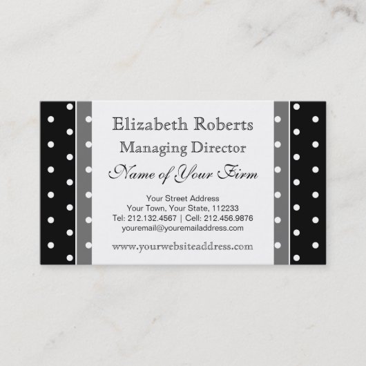 Elegant Black en White Retro Polka Dots Visitekaartje (Voorkant)
