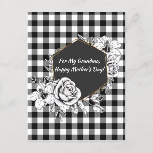 Elegant Black en White Rose Grandma Moederdag Feestdagenkaart