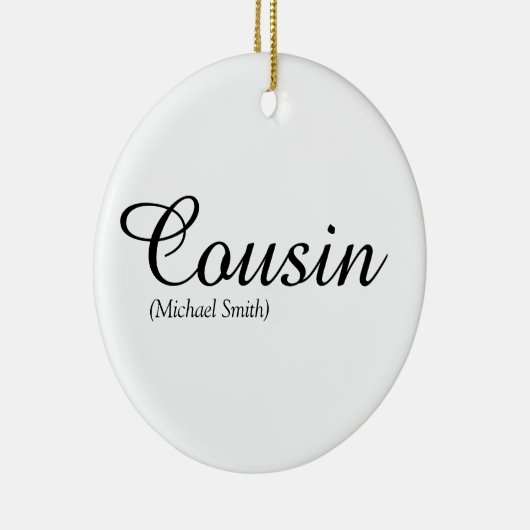 Elegant Black en White Script Cousin Definitie  Keramisch Ornament (Rechts)