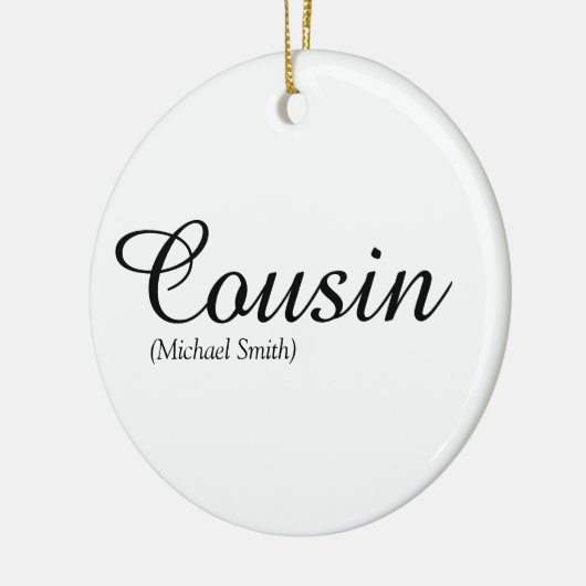 Elegant Black en White Script Cousin Definitie Keramisch Ornament (Links)