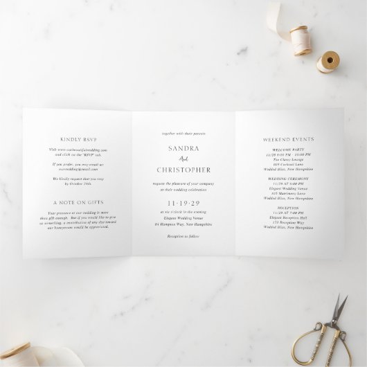 Elegant Black en White Simple Modern Wedding Drieluik Uitnodiging (Binnen)