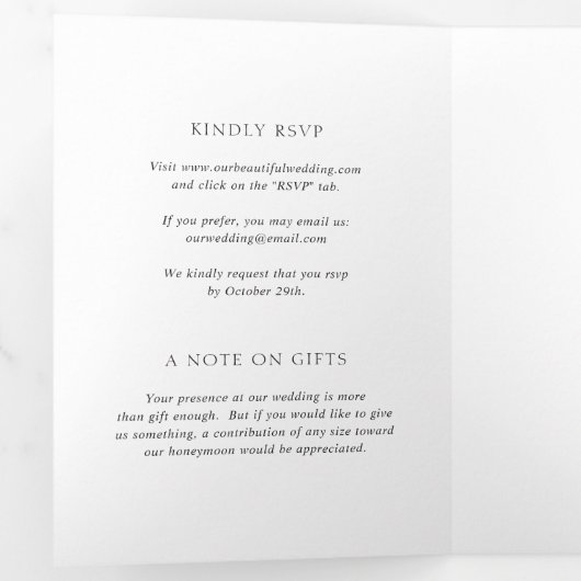 Elegant Black en White Simple Modern Wedding Drieluik Uitnodiging (Binnenzijde eerst)