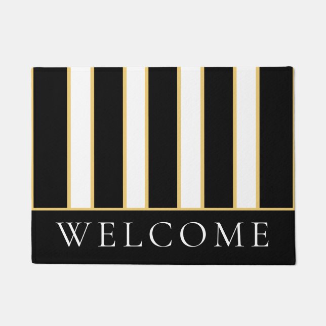 Elegant Black en White Stripe Welcome Deurmat (Voorkant)