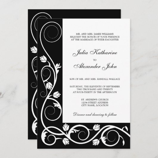 Elegant Black en White Swirls Kaart (Voorkant / Achterkant)