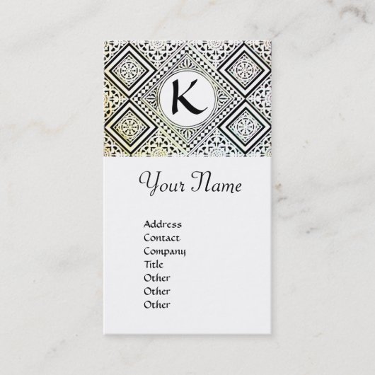 ELEGANT BLACK EN WITTE DAMASKMONOGRAM VISITEKAARTJE (Voorkant)
