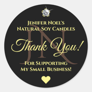 Elegant Black en Yellow Bedankt Rhinestone Glam Ronde Sticker