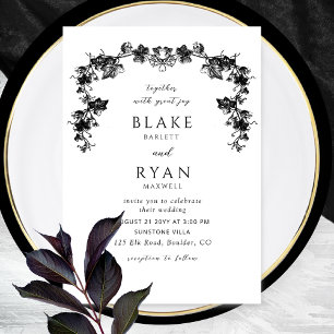Elegant Black Enchanting Garland Wedding Kaart