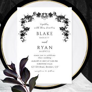 Elegant Black Enchanting Garland Wedding Kaart