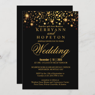 Elégant Black et Gold Faux Foil Dots Invitation