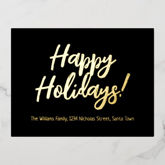 Elégant Black et Gold Foil Joyeux vacances (Recto)